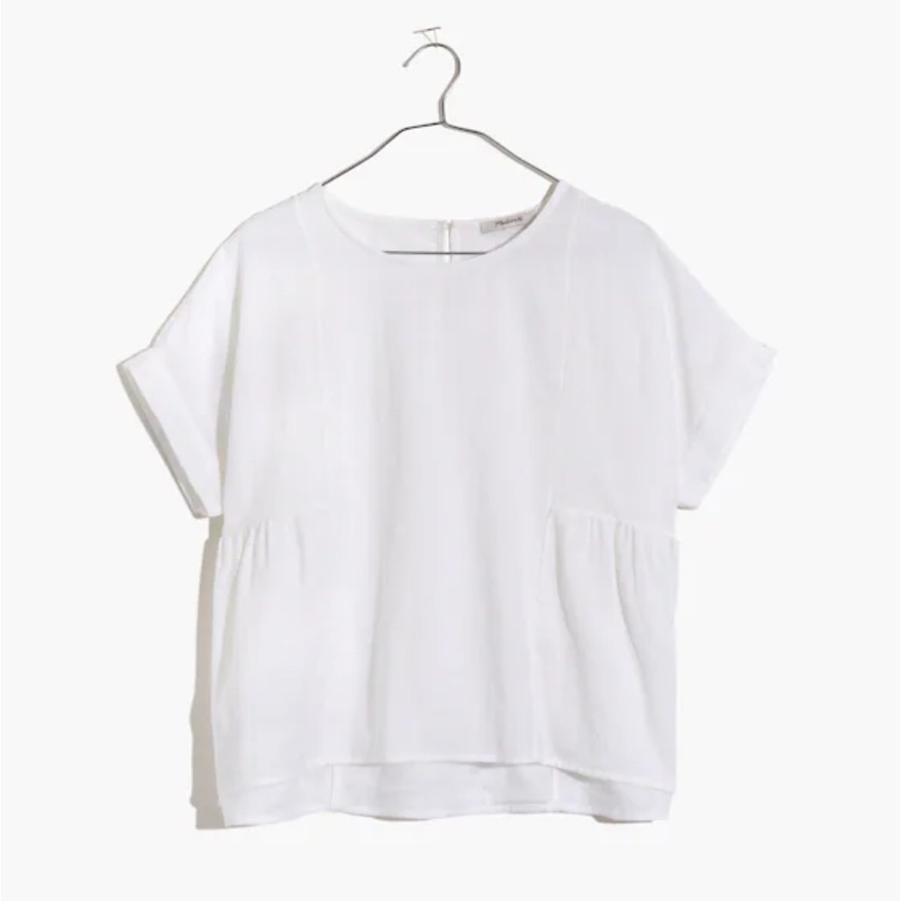 Cuffed-Sleeve Shirred Top- Madewell 100% cotton size Large